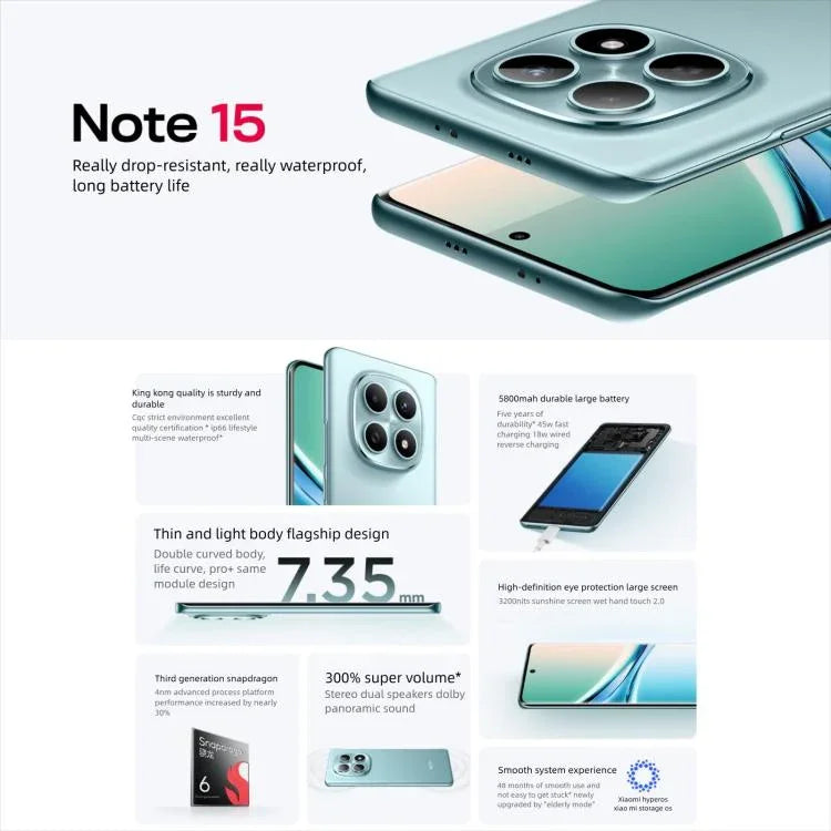 Xiaomi Redmi Note 15 5G, 8 Go+128 Go, 6,77 pouces Xiaomi HyperOS 2 Snapdragon 6 Gen 3 Octa Core, Réseau : 5G, 8 Go+128 Go
