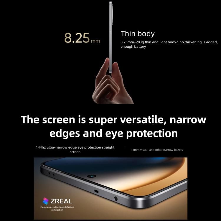 Realme GT7, 12 Go+256 Go, Android 15 / Realme UI 6.0 de 6,8 pouces, MediaTek Dimensity 9400+ Octa Core, NFC, Réseau : 5G, compatible Google Play, 12 Go+256 Go