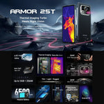 Ulefone Armor 25T, téléphone robuste, 6 Go + 256 Go, imagerie thermique, écran 6,78 pouces, Android 14, processeur octa-core MediaTek Helio G99, réseau : 4G, NFC, OTG, Armor 25T