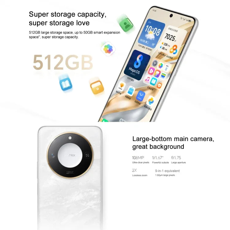 Honor X60, 12 Go + 512 Go, capteur d'empreintes digitales latéral, écran 6,8 pouces, MagicOS 8.0, processeur octocœur Dimensity 7025 Ultra, réseau : 5G, OTG, non compatible avec Google Play, 12 Go + 512 Go