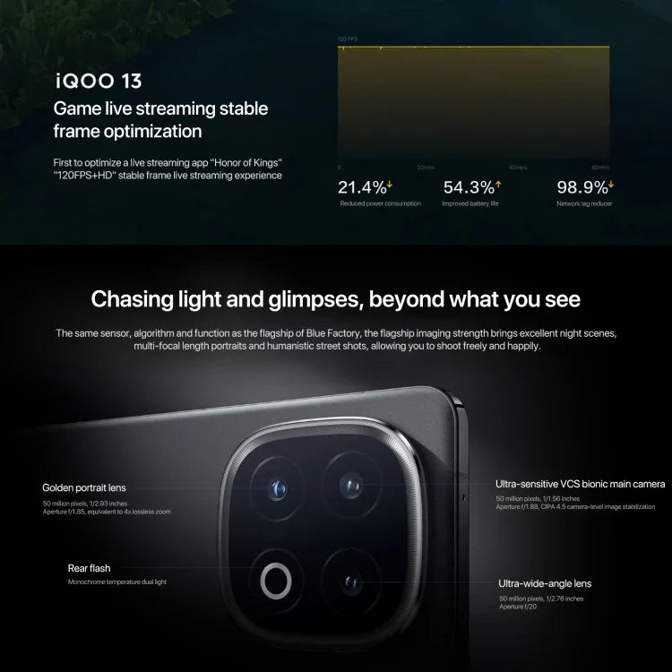 vivo iQOO 13, 16 Go + 1 To, reconnaissance faciale et empreinte digitale sous l'écran, écran 6,82 pouces, Android 15 OriginOS 5, processeur Snapdragon 8 Elite Octa Core, OTG, NFC, réseau 5G, compatible avec Google Play, 16 Go + 1 To