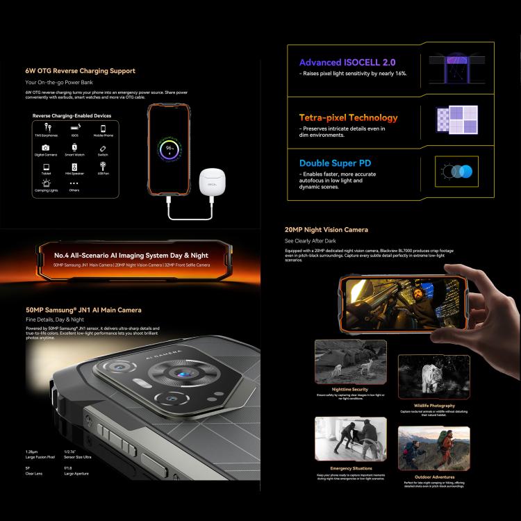 Blackview BL7000 Rugged Phone, 8GB+256GB, 6.78 inch Android 15 MediaTek Dimensity 6300 Octa Core, Network: 5G, NFC, OTG, 8GB+256GB