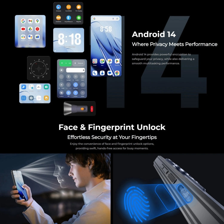 Oukitel WP52 5G, téléphone robuste, 4 Go + 256 Go, écran 6,6 pouces, Android 14.0, processeur octocœur MediaTek Dimensity 6100+ 3 GHz, NFC, OTG, réseau 5G, WP52