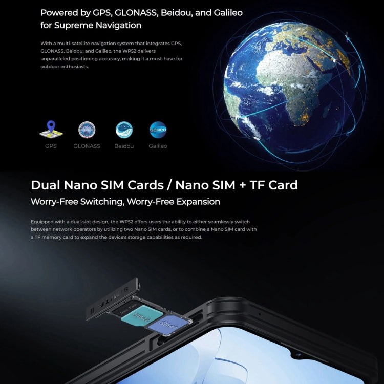 Oukitel WP52 5G, téléphone robuste, 4 Go + 256 Go, écran 6,6 pouces, Android 14.0, processeur octocœur MediaTek Dimensity 6100+ 3 GHz, NFC, OTG, réseau 5G, WP52