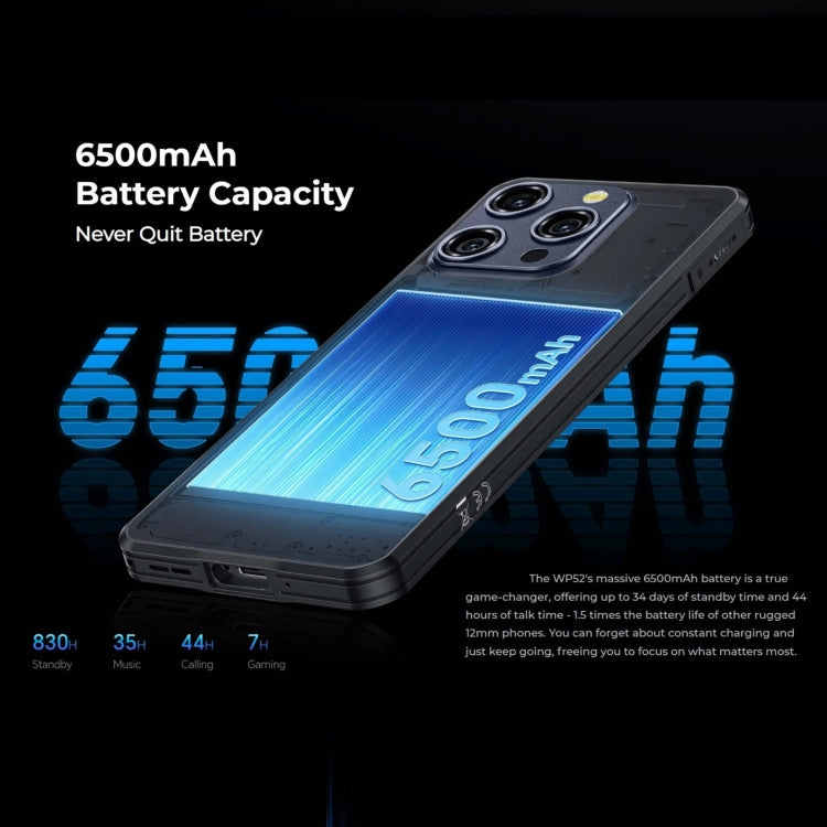 Oukitel WP52 5G, téléphone robuste, 4 Go + 256 Go, écran 6,6 pouces, Android 14.0, processeur octocœur MediaTek Dimensity 6100+ 3 GHz, NFC, OTG, réseau 5G, WP52