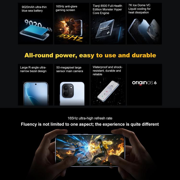 vivo iQOO Z11, 12 Go+256 Go, Empreinte digitale sous l'écran, 6,83 pouces Android 16 OriginOS 6 Dimensity 8500 Octa Core, OTG, NFC, Réseau : 5G, Compatible Google Play, 12 Go+256 Go