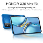 Double caméra arrière, lecteur d'empreintes digitales latéral, batterie 5 000 mAh, écran 7,09 pouces Magic UI 5.0 (Android R), processeur octocœur Dimensity 900 jusqu'à 2,4 GHz, réseau : 5G, NFC, non compatible avec Google Play, X30 Max 5G 8 Go + 128 Go