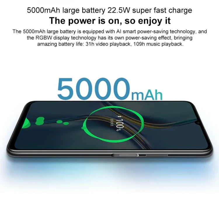 Double caméra arrière, lecteur d'empreintes digitales latéral, batterie 5 000 mAh, écran 7,09 pouces Magic UI 5.0 (Android R), processeur octocœur Dimensity 900 jusqu'à 2,4 GHz, réseau : 5G, NFC, non compatible avec Google Play, X30 Max 5G 8 Go + 128 Go