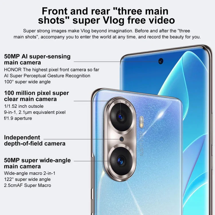 Trois caméras arrière, Identification par empreinte digitale sur l'écran, 6,78 pouces Magic UI 5.0 Qualcomm Snapdragon 778G Plus 6nm Octa Core jusqu'à 2,5GHz, Réseau : 5G, OTG, NFC, Ne prend pas en charge Google Play, 60 Pro 5G 12GB+256GB