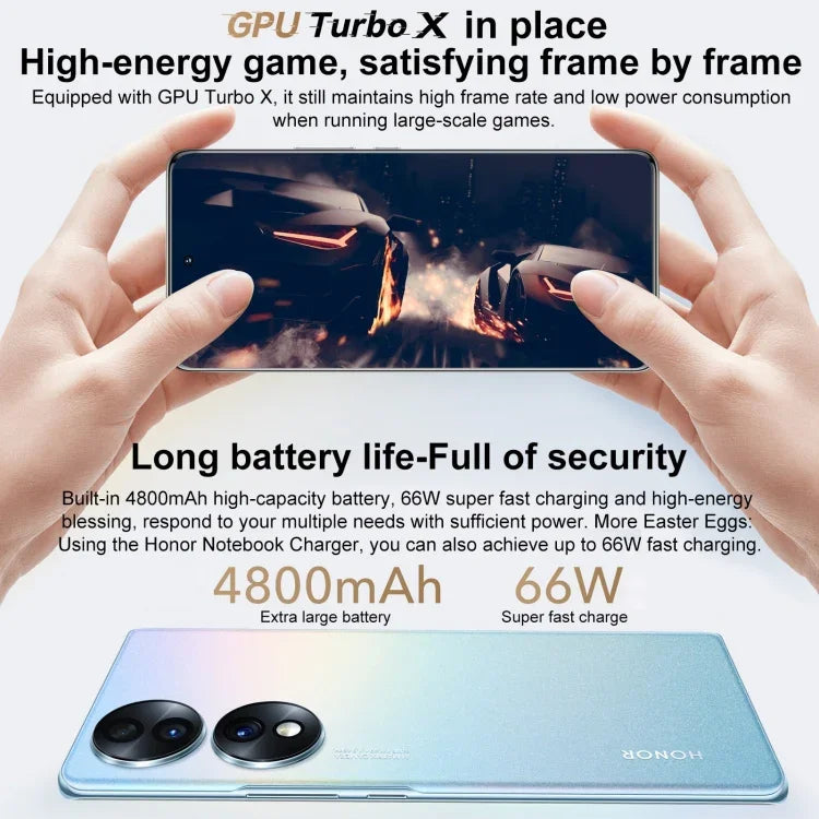 Triple caméras arrière, identification par empreinte digitale sur l'écran, 6,67 pouces Magic UI 6.1 Qualcomm Snapdragon 778G Plus Octa Core jusqu'à 2,5 GHz, Réseau : 5G, OTG, NFC, ne prend pas en charge Google Play, Honor 70 5G 12 Go+512 Go
