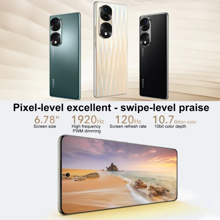 Triple caméra arrière, lecteur d'empreintes digitales sous l'écran, écran Magic UI 6.1 de 6,78 pouces, processeur octa-core Dimensity 9000 jusqu'à 3,05 GHz, connectivité 5G, OTG, NFC, non compatible avec Google Play, Honor 70 Pro+ 5G 8 Go + 256 Go