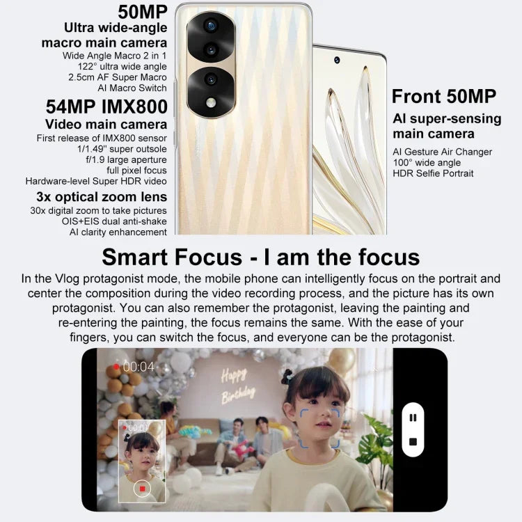 Triple caméra arrière, lecteur d'empreintes digitales sous l'écran, écran Magic UI 6.1 de 6,78 pouces, processeur octa-core Dimensity 9000 jusqu'à 3,05 GHz, connectivité 5G, OTG, NFC, non compatible avec Google Play, Honor 70 Pro+ 5G 8 Go + 256 Go
