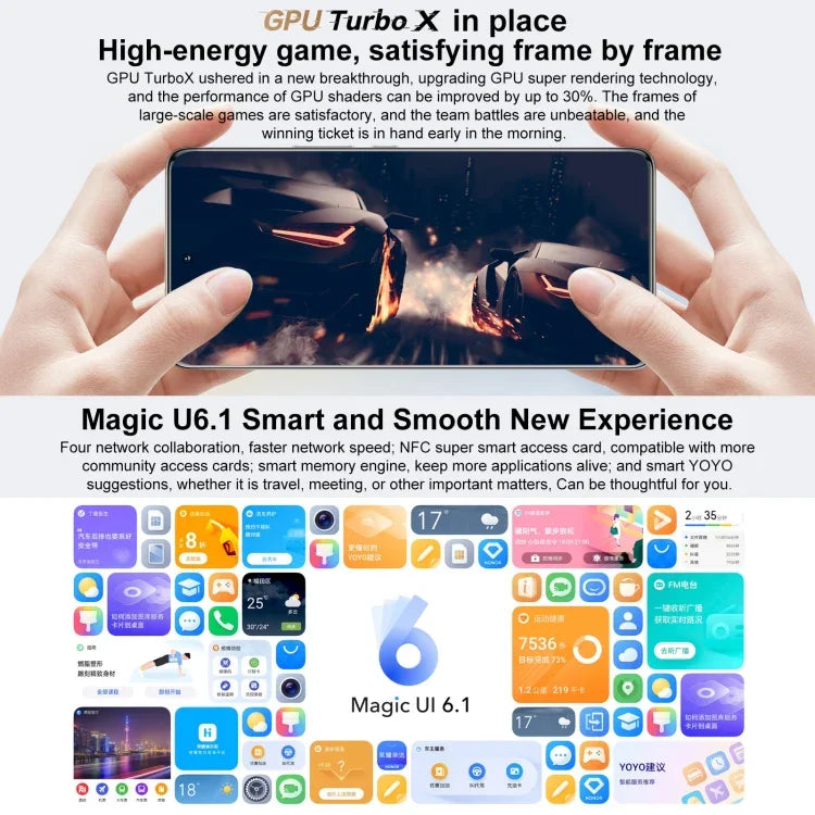 Triple caméra arrière, lecteur d'empreintes digitales sous l'écran, écran Magic UI 6.1 de 6,78 pouces, processeur octa-core Dimensity 9000 jusqu'à 3,05 GHz, réseau : 5G, OTG, NFC, non compatible avec Google Play, Honor 70 Pro+ 5G 12 Go + 256 Go
