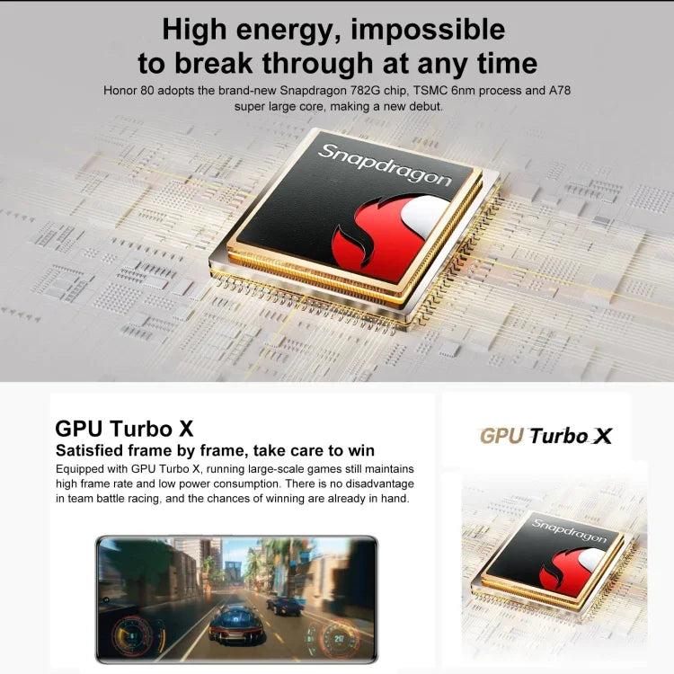 Triple caméra arrière, lecteur d'empreintes digitales sous l'écran, écran Magic UI 7.0 de 6,67 pouces, processeur Qualcomm Snapdragon 782G Octa-Core jusqu'à 2,7 GHz, réseau : 5G, OTG, NFC, non compatible avec Google Play, Honor 80 5G, 8 Go + 256 Go