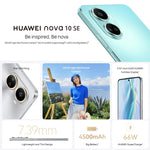 Triple caméra arrière + caméra frontale, lecteur d'empreintes digitales latéral, écran HarmonyOS 2.0.1 de 6,67 pouces, processeur Qualcomm Snapdragon 680 octocœur, connectivité : 4G, OTG, NFC, non compatible avec Google Play, nova 10 SE 256 Go