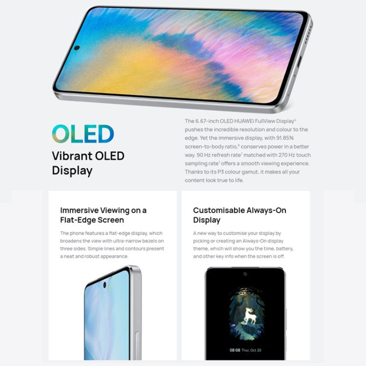 Triple caméra arrière + caméra frontale, lecteur d'empreintes digitales latéral, écran HarmonyOS 2.0.1 de 6,67 pouces, processeur Qualcomm Snapdragon 680 octocœur, connectivité : 4G, OTG, NFC, non compatible avec Google Play, nova 10 SE 256 Go