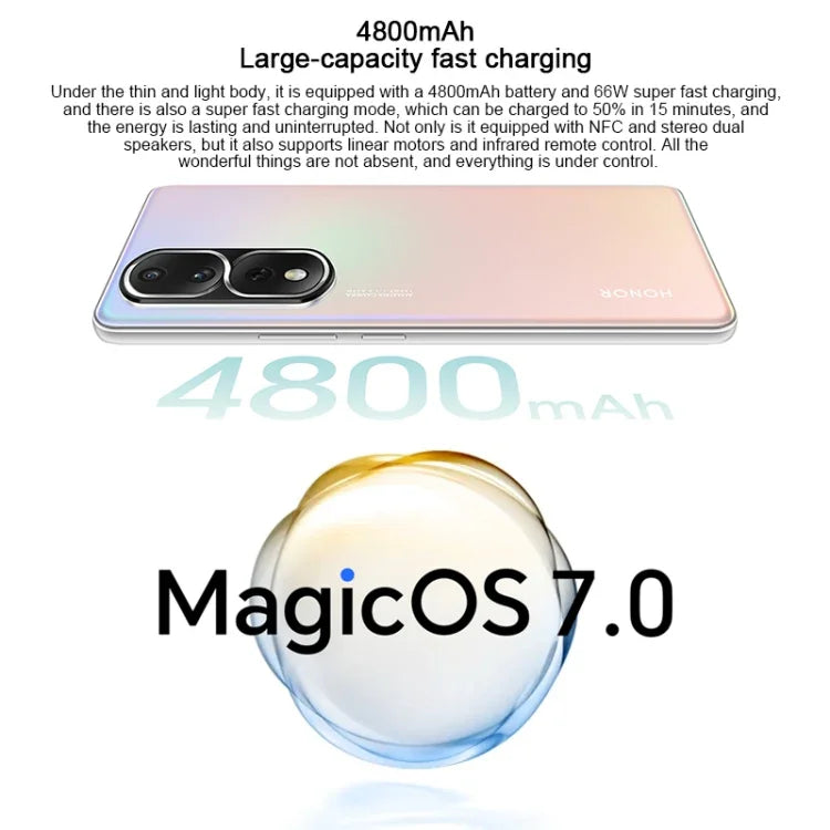 Trois caméras arrière, Identification par empreinte digitale sous l'écran, Magic UI 7.0 de 6,67 pouces, Qualcomm Snapdragon 8+ Gen1 Octa Core jusqu'à 3,0 GHz, Réseau: 5G, OTG, NFC, Ne prend pas en charge Google Play, Honor 80 Pro Plat 5G, 12 Go+256 Go