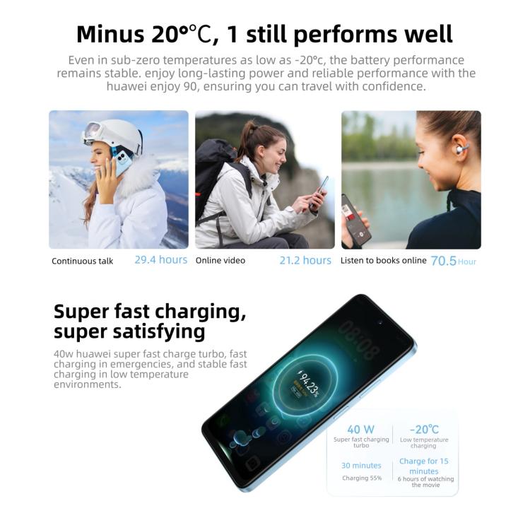 HUAWEI Enjoy 90, 8 Go+128 Go, Empreinte Digitale Latérale, HarmonyOS 6.0 Kirin 8000A de 6,67 pouces, OTG, Ne Prend Pas en Charge Google Play, 8 Go+128 Go