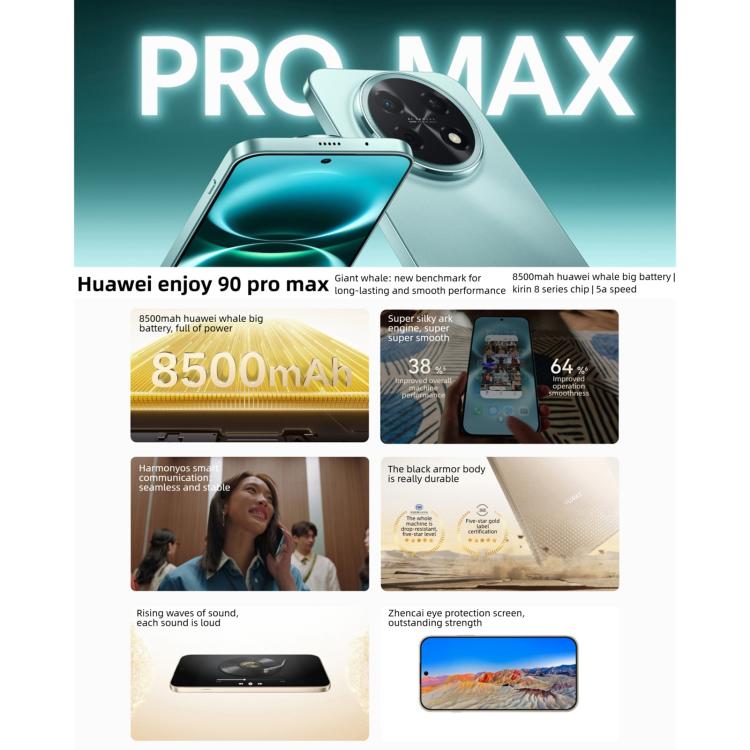 HUAWEI Enjoy 90 Pro Max, 8 Go + 512 Go, empreinte digitale latérale, 6,84 pouces HarmonyOS 6.0 Kirin 8000, OTG, ne prend pas en charge Google Play, 8 Go + 512 Go