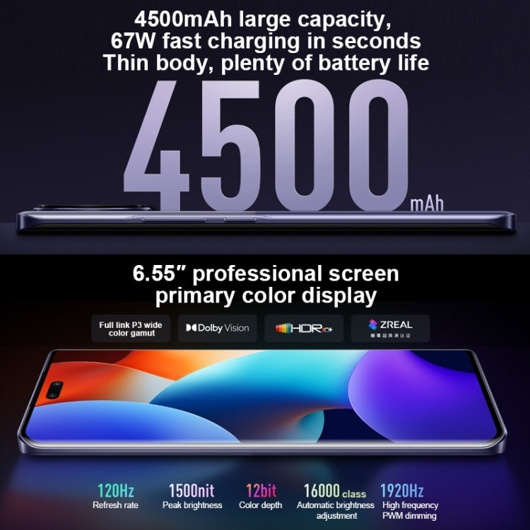 Triple caméra arrière + double caméra frontale, lecteur d'empreintes digitales intégré à l'écran, batterie de 4 500 mAh, écran MIUI 14 de 6,55 pouces, processeur Dimensity 8200 Ultra Octa-Core 4 nm jusqu'à 3,1 GHz, réseau : 5G, NFC, 16 Go + 1 To