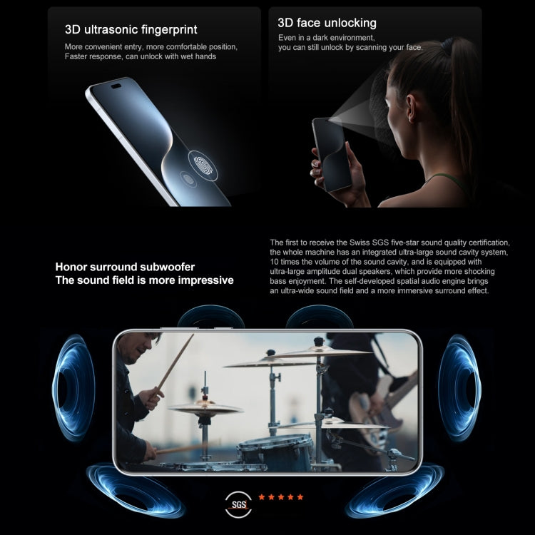 Honor Magic7 Pro, 16Go+512Go, Empreinte Digitale Sous l'Écran, 6,8 pouces MagicOS 9.0 / Android 15 Snapdragon 8 Elite Octa Core 3nm, Réseau : 5G, NFC, OTG, Ne Prend Pas en Charge Google Play, 16Go+512Go