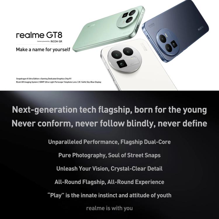 Realme GT8, 12GB+256GB, 6,79 pouces Realme UI 7.0 Android 16 Snapdragon 8 Elite Octa Core, NFC, OTG, Réseau : 5G, 12GB+256GB, Realme GT8, 12GB+256GB