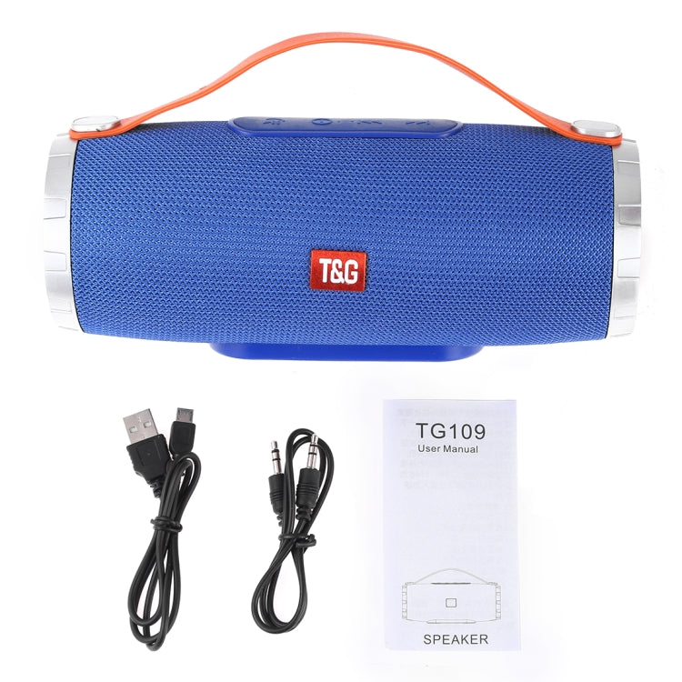 Enceinte stéréo Bluetooth sans fil portable T&G TG109 V4.2 avec poignée, micro intégré, support des appels mains libres, carte TF, entrée AUX et FM, TG109
