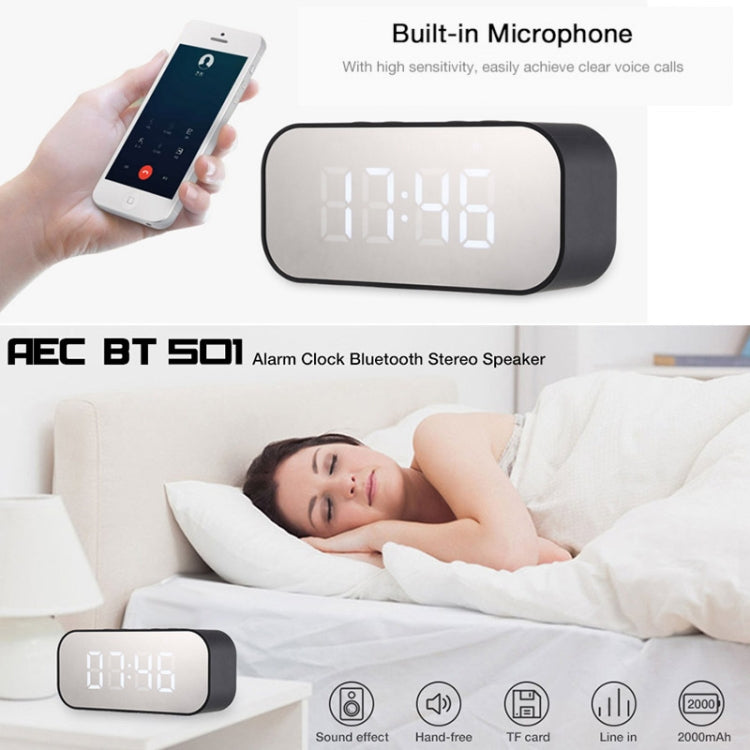 Mini enceinte Bluetooth 5.0 AEC BT501 avec LED, réveil, horloge et miroir, support carte TF 32G, BT501