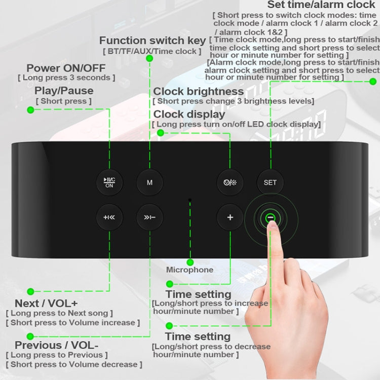 Mini enceinte Bluetooth 5.0 AEC BT501 avec LED, réveil, horloge et miroir, support carte TF 32G, BT501