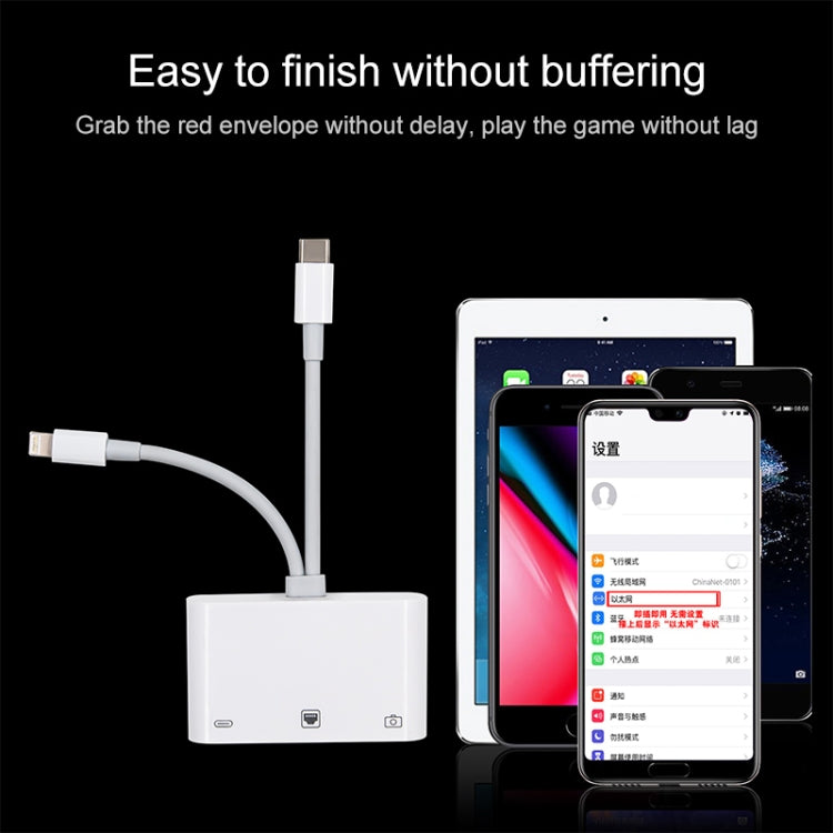 Adaptateur d'interface femelle de chargement NK-107 Pro 3 en 1 USB-C / Type-C + mâle 8 broches vers USB + RJ45 + 8 broches, NK-107 Pro