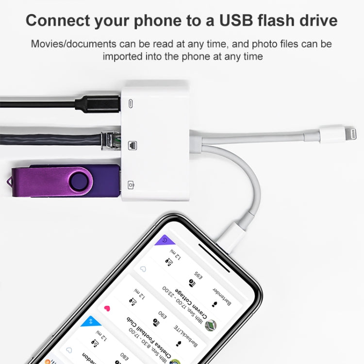 Adaptateur d'interface femelle de chargement NK-107 Pro 3 en 1 USB-C / Type-C + mâle 8 broches vers USB + RJ45 + 8 broches, NK-107 Pro