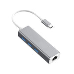 Adaptateur HUB USB-C / Type-C vers Ethernet Gigabit RJ45 & 3 x USB 3.0, ordinateur tablette téléphone universel, Ethernet Gigabit
