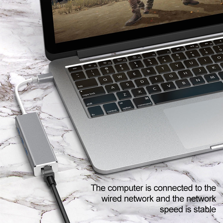 Adaptateur HUB USB-C / Type-C vers Ethernet Gigabit RJ45 & 3 x USB 3.0, ordinateur tablette téléphone universel, Ethernet Gigabit