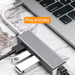 Adaptateur HUB USB-C / Type-C vers Ethernet Gigabit RJ45 & 3 x USB 3.0, ordinateur tablette téléphone universel, Ethernet Gigabit