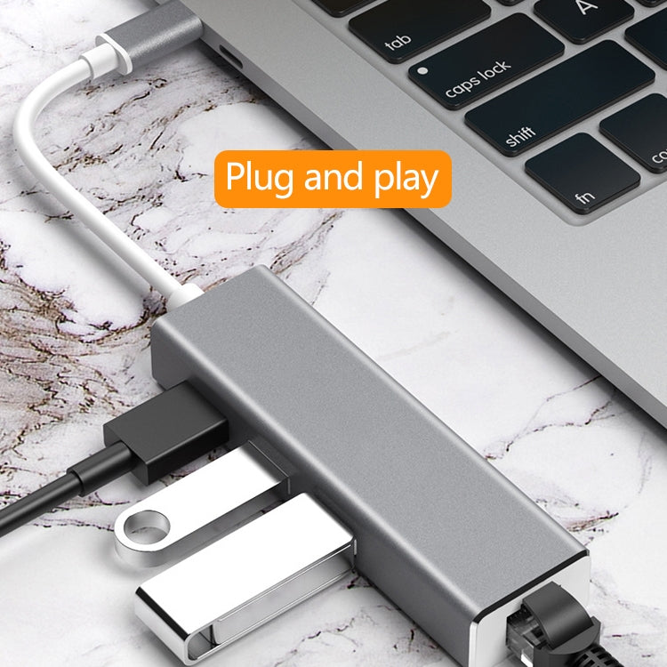 Adaptateur HUB USB-C / Type-C vers Ethernet Gigabit RJ45 & 3 x USB 3.0, ordinateur tablette téléphone universel, Ethernet Gigabit