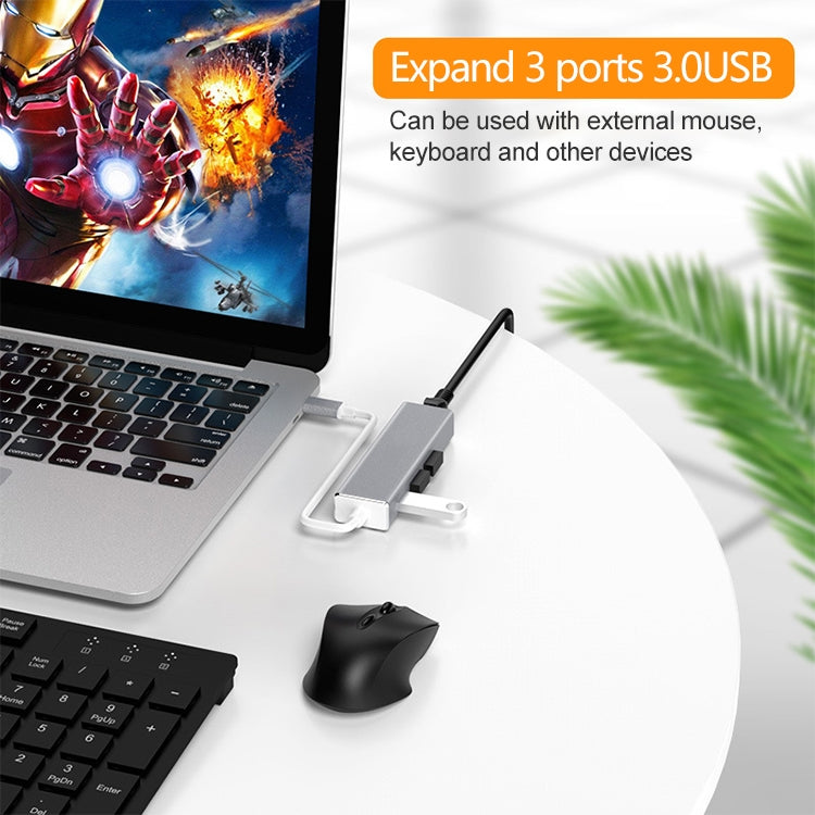 Adaptateur HUB USB-C / Type-C vers Ethernet Gigabit RJ45 & 3 x USB 3.0, ordinateur tablette téléphone universel, Ethernet Gigabit