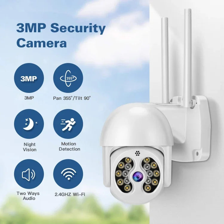 Caméra IP sans fil Tuya QX56 3.0 Mégapixels IP66 étanche 2.4G, supporte Amazon Alexa & Google Home & détection de mouvement & audio bidirectionnel & vision nocturne couleur & carte TF, prise EU, supporte Amazon Alexa & Google Home