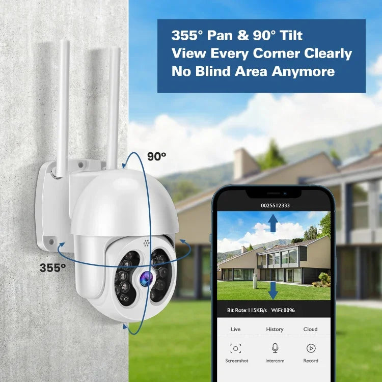 Caméra IP sans fil Tuya QX56 3.0 Mégapixels IP66 étanche 2.4G, supporte Amazon Alexa & Google Home & détection de mouvement & audio bidirectionnel & vision nocturne couleur & carte TF, prise EU, supporte Amazon Alexa & Google Home