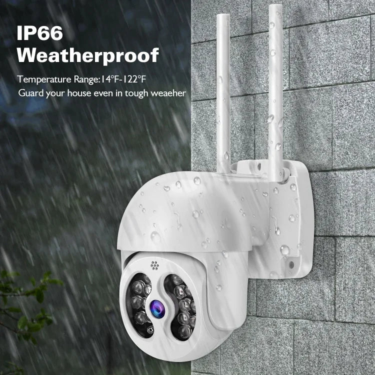 Caméra IP sans fil Tuya QX56 3.0 Mégapixels IP66 étanche 2.4G, supporte Amazon Alexa & Google Home & détection de mouvement & audio bidirectionnel & vision nocturne couleur & carte TF, prise EU, supporte Amazon Alexa & Google Home