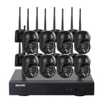 ESCAM WNK618 Système de sécurité NVR HD avec caméra dôme sans fil 3,0 mégapixels à 8 canaux, prise en charge de la détection de mouvement, de l'audio bidirectionnel, de la vision nocturne en couleur et de la carte TF, prise européenne, WNK618