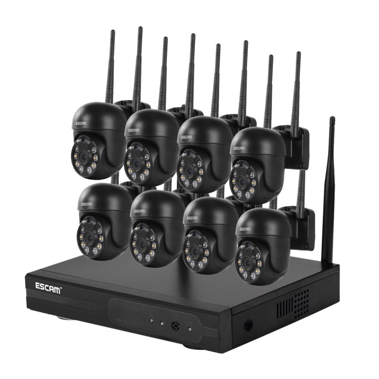 ESCAM WNK618 Système de sécurité NVR HD avec caméra dôme sans fil 3,0 mégapixels à 8 canaux, prise en charge de la détection de mouvement, de l'audio bidirectionnel, de la vision nocturne en couleur et de la carte TF, prise européenne, WNK618