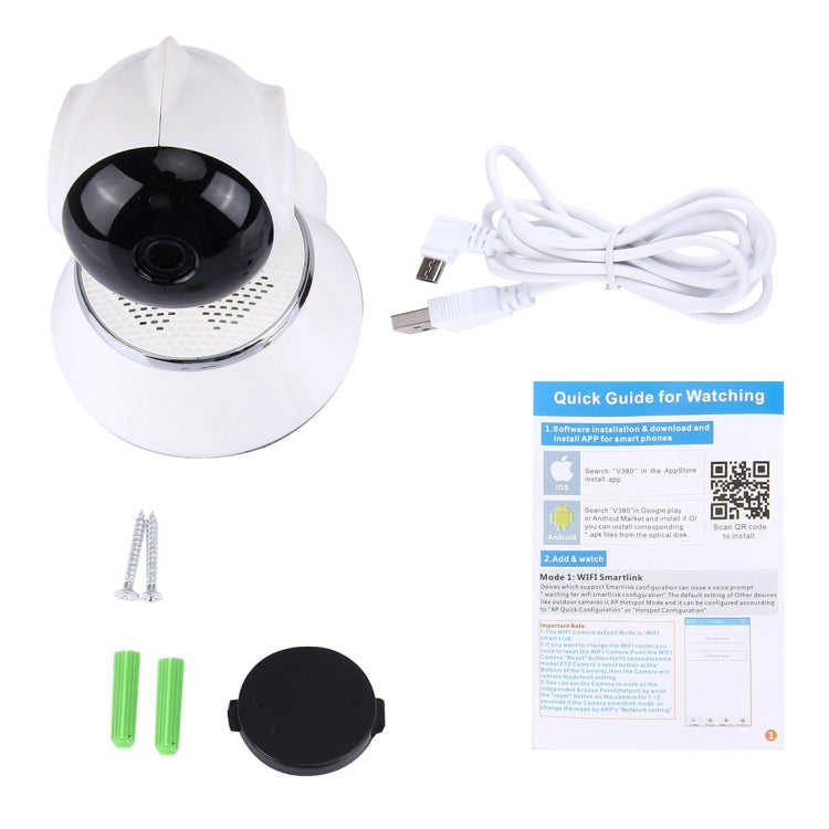 V380 HD 1280 x 720P 1.0MP Caméra IP rotative à 360 degrés, Caméra de sécurité intelligente sans fil WiFi, Prise en charge de la carte TF, Audio bidirectionnel, V380