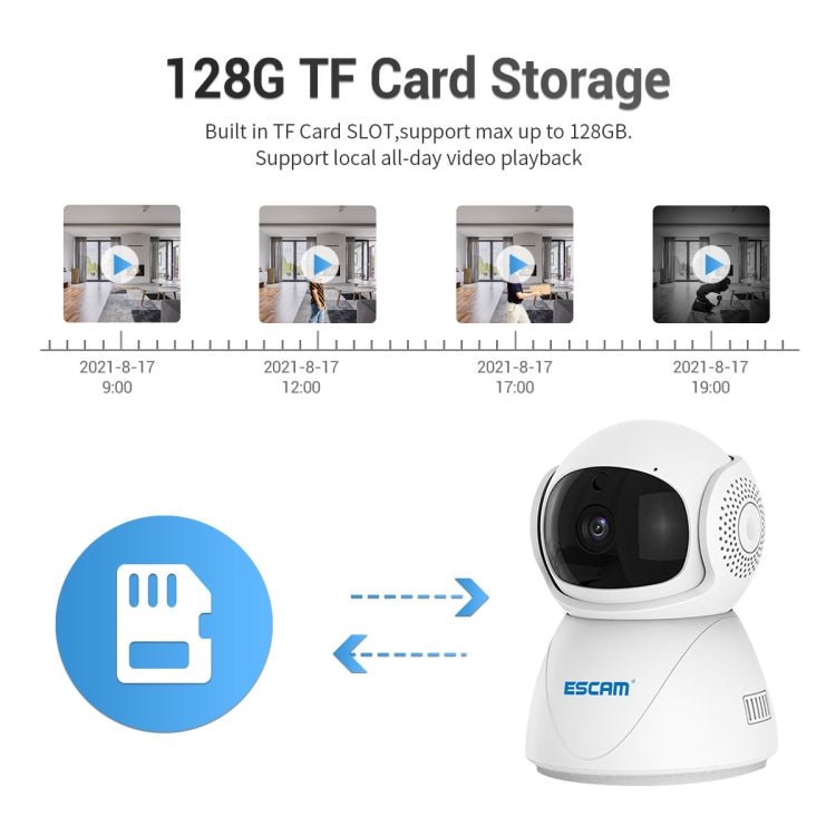 Caméra IP WiFi double bande ESCAM PT201 HD 1080P, prise en charge de la vision nocturne / détection de mouvement / suivi automatique / carte TF / audio bidirectionnel, prise UE, PT201