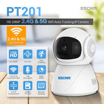 Caméra IP WiFi double bande ESCAM PT201 HD 1080P, prise en charge de la vision nocturne / détection de mouvement / suivi automatique / carte TF / audio bidirectionnel, prise UE, PT201