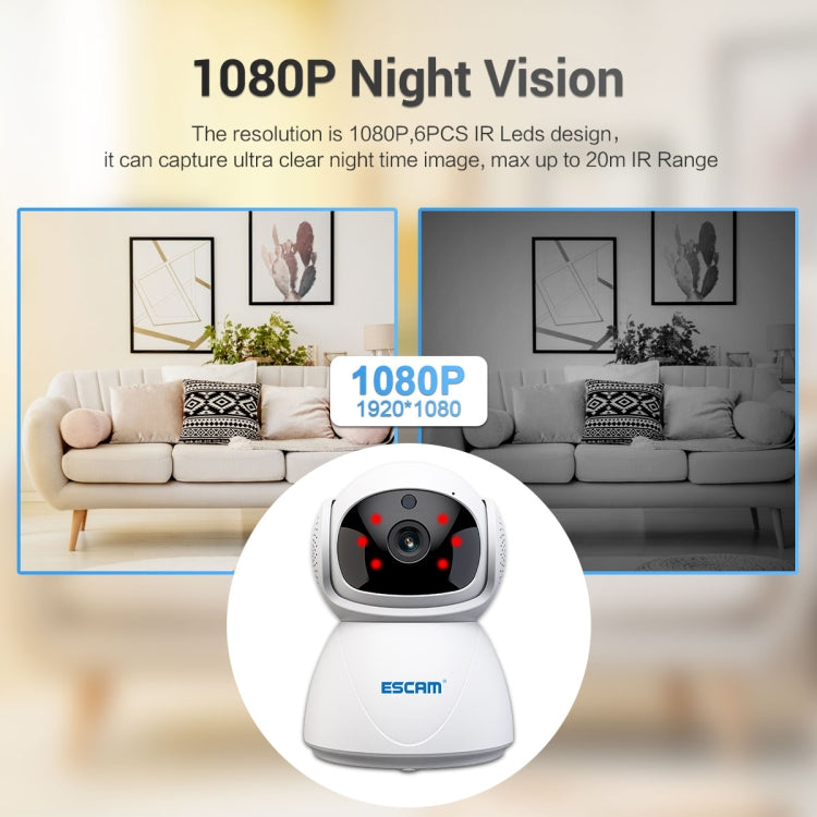 Caméra IP WiFi double bande ESCAM PT201 HD 1080P, prise en charge de la vision nocturne / détection de mouvement / suivi automatique / carte TF / audio bidirectionnel, prise UE, PT201