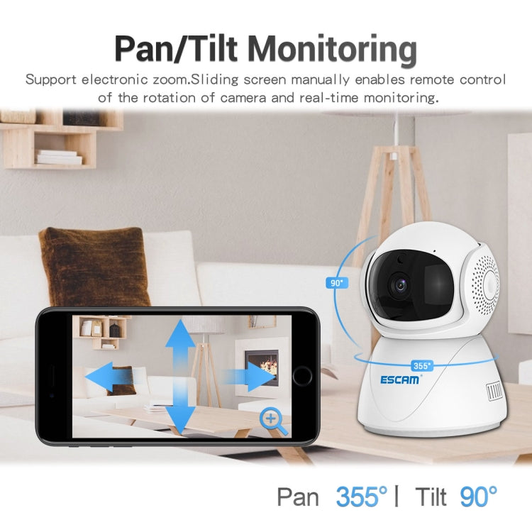 Caméra IP WiFi double bande ESCAM PT201 HD 1080P, prise en charge de la vision nocturne / détection de mouvement / suivi automatique / carte TF / audio bidirectionnel, prise UE, PT201