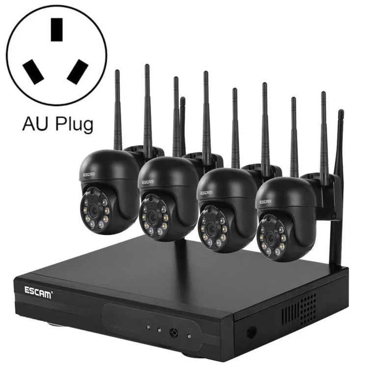 Système de sécurité NVR sans fil ESCAM WNK614 HD 3,0 mégapixels 8 canaux + 4 caméras IP sans fil, prise AU, WNK614