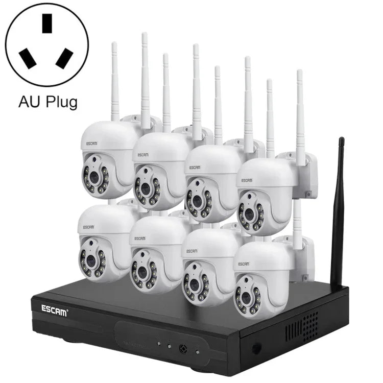 ESCAM WNK718 Système de sécurité NVR sans fil 8 canaux + 8 caméras IP, 3 millions de pixels, prise britannique, WNK718