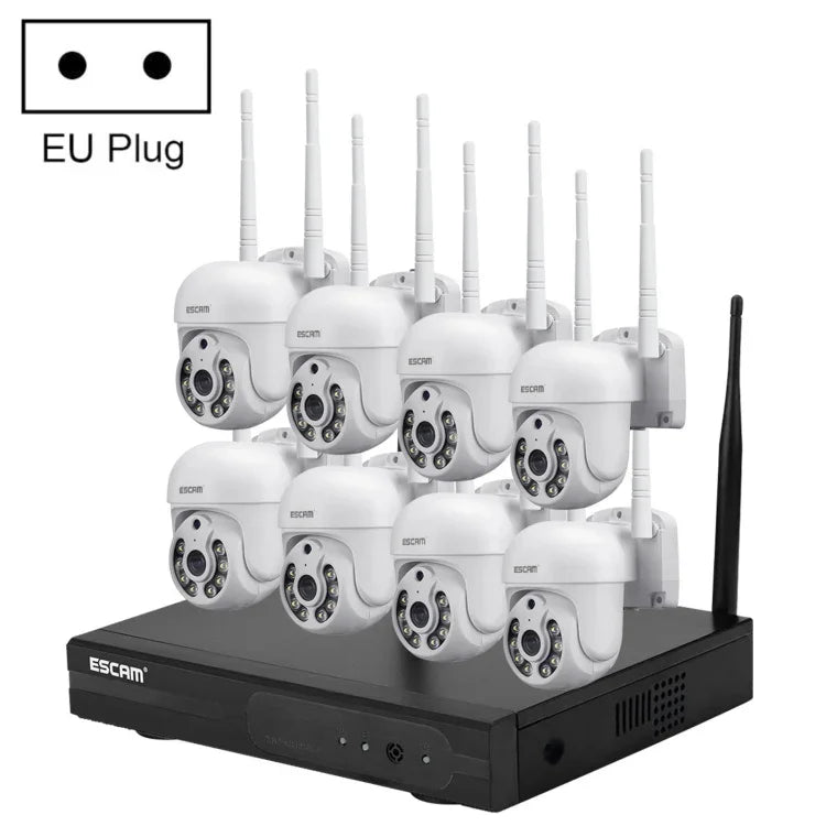 ESCAM WNK718 Système de sécurité NVR sans fil 8 canaux + 8 caméras IP, 3 millions de pixels, prise britannique, WNK718