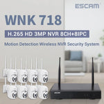 ESCAM WNK718 Système de sécurité NVR sans fil 8 canaux + 8 caméras IP, 3 millions de pixels, prise britannique, WNK718
